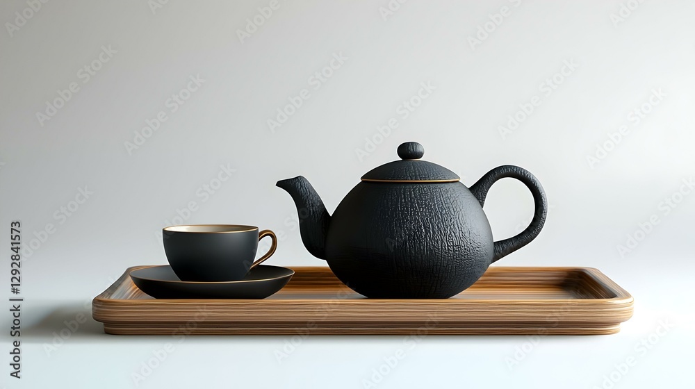 Teapot of black tea with cup on tray Teapot of black tea with cup on tray