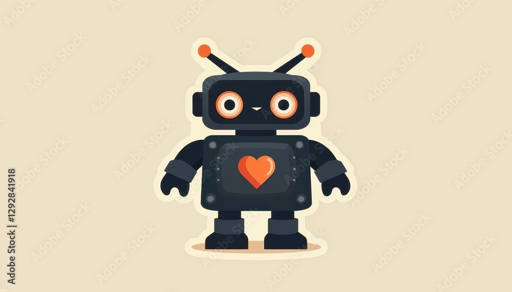 Naklejka premium Cute Retro Robot Character with Heart Design and Playful Appearance
