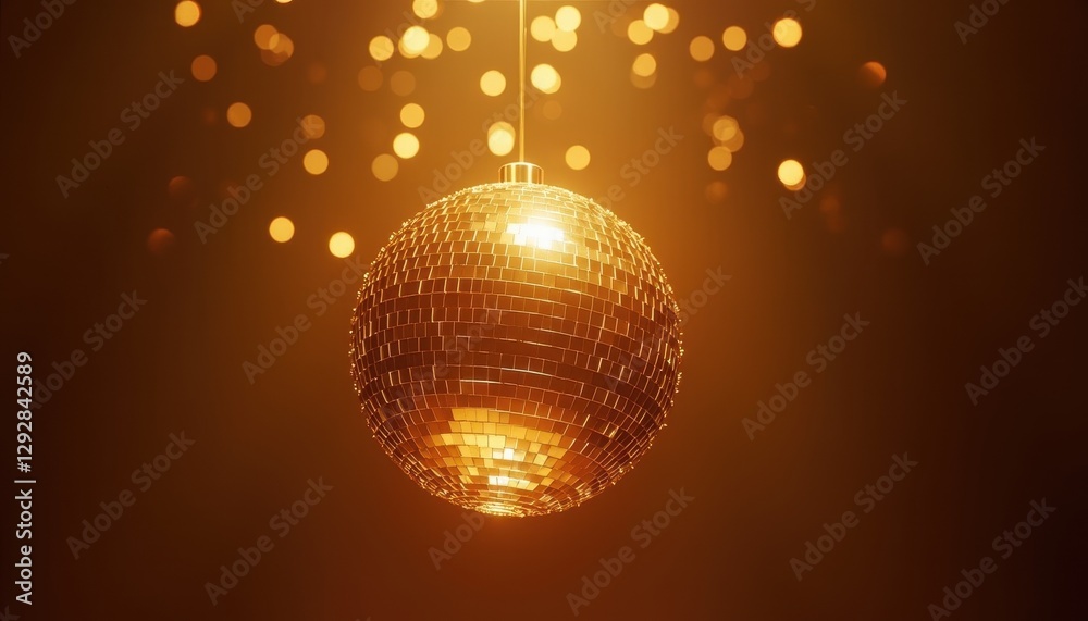 Obraz premium Shiny Golden Disco Ball Hanging Against a Glitzy Background