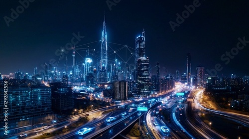 Wallpaper Mural Futuristic smart city skyscrapers at night urban landscape cityscape high-tech environment aerial view modern vision Torontodigital.ca