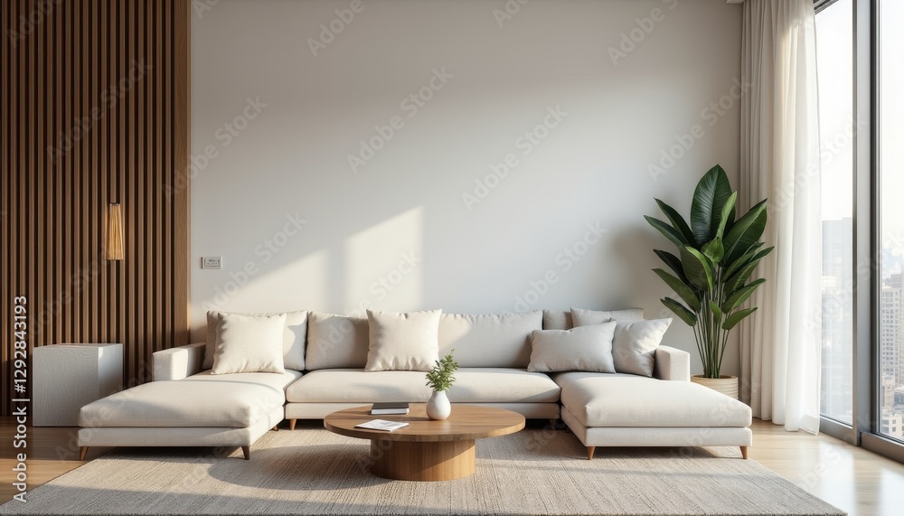 Fototapeta premium Modern Living Room Interior with Cozy Sofa and Natural Light