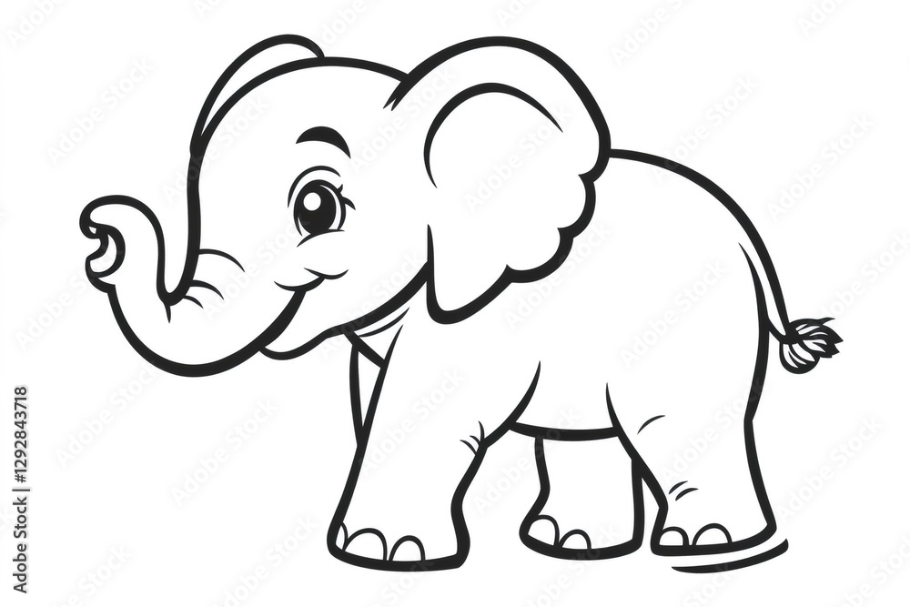 Obraz premium Cute baby elephant walking and smiling, simple cartoon drawing