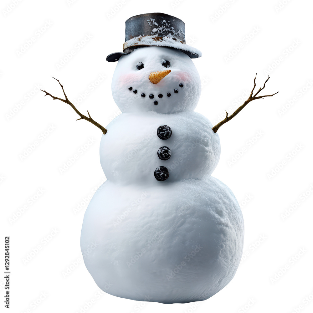 Cheerful snowman with a carrot nose and scarf standing proudly in a winter wonderland surrounded by fresh snow isolated on transparent background.. Cheerful snowman with a carrot nose and scarf standing proudly in a winter wonderland surrounded by fresh snow isolated on transparent background..