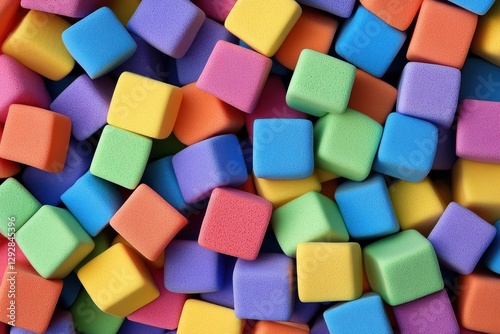 Background of vibrant foam rubber cubes