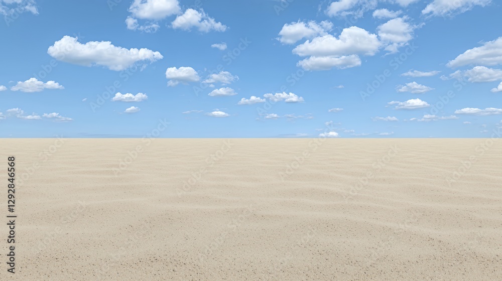 Naklejka premium Expansive Desert Landscape Under a Blue Sky with Fluffy Clouds