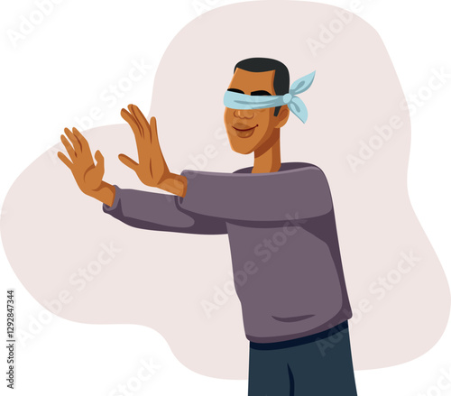 Man With Blindfold Searching for Something Vector Illustration. Guy trying to find his target with a blindfold on his eyes 
