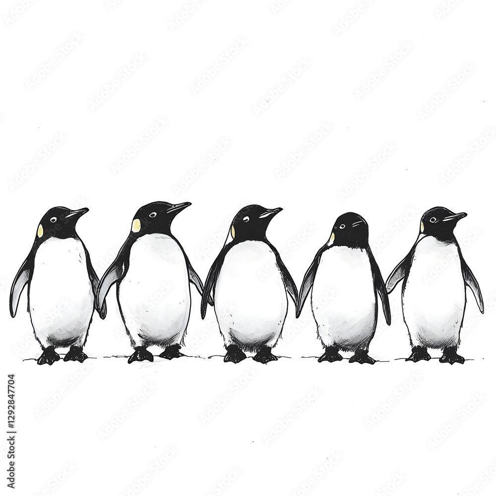 Naklejka premium Three penguins standing by the sea, embracing the coastal environment with playful antics