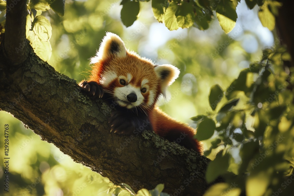 Obraz premium Red panda relaxing on a tree branch in the forest
