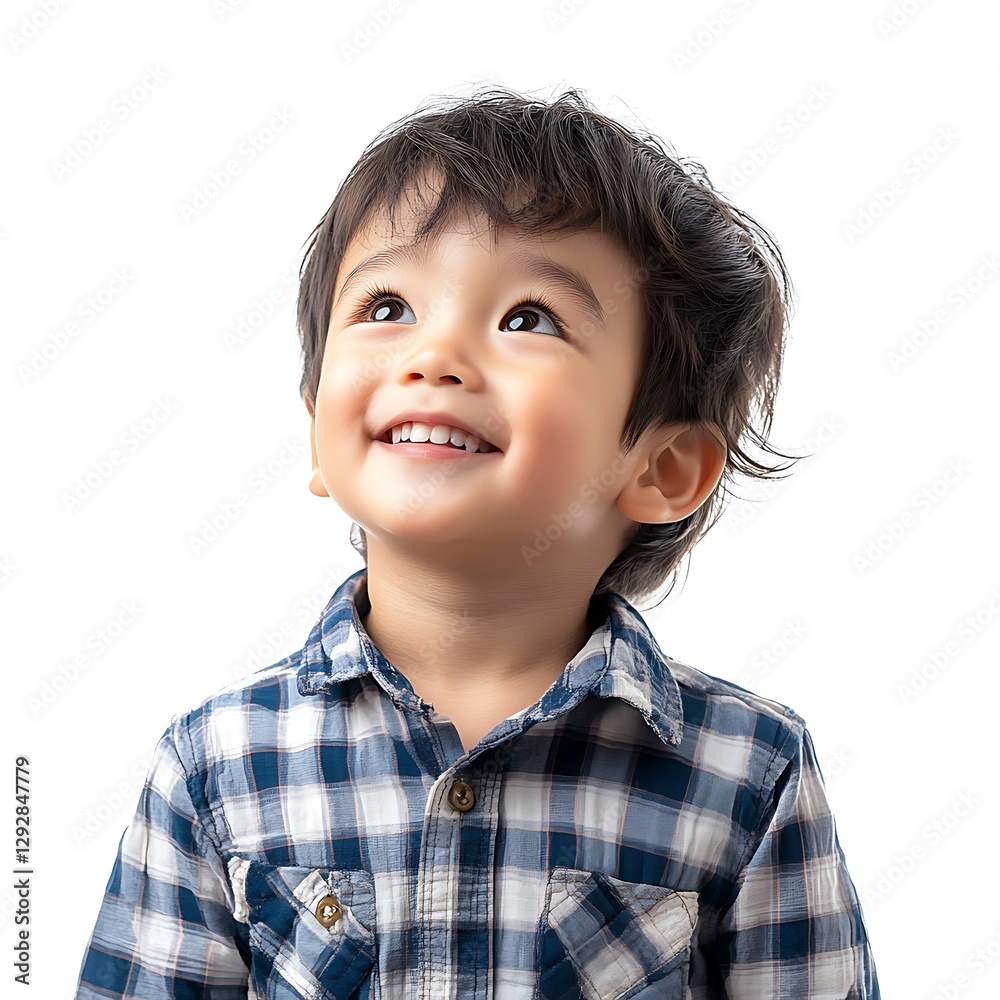 Child looking up, studio portrait, happy expression Child looking up, studio portrait, happy expression