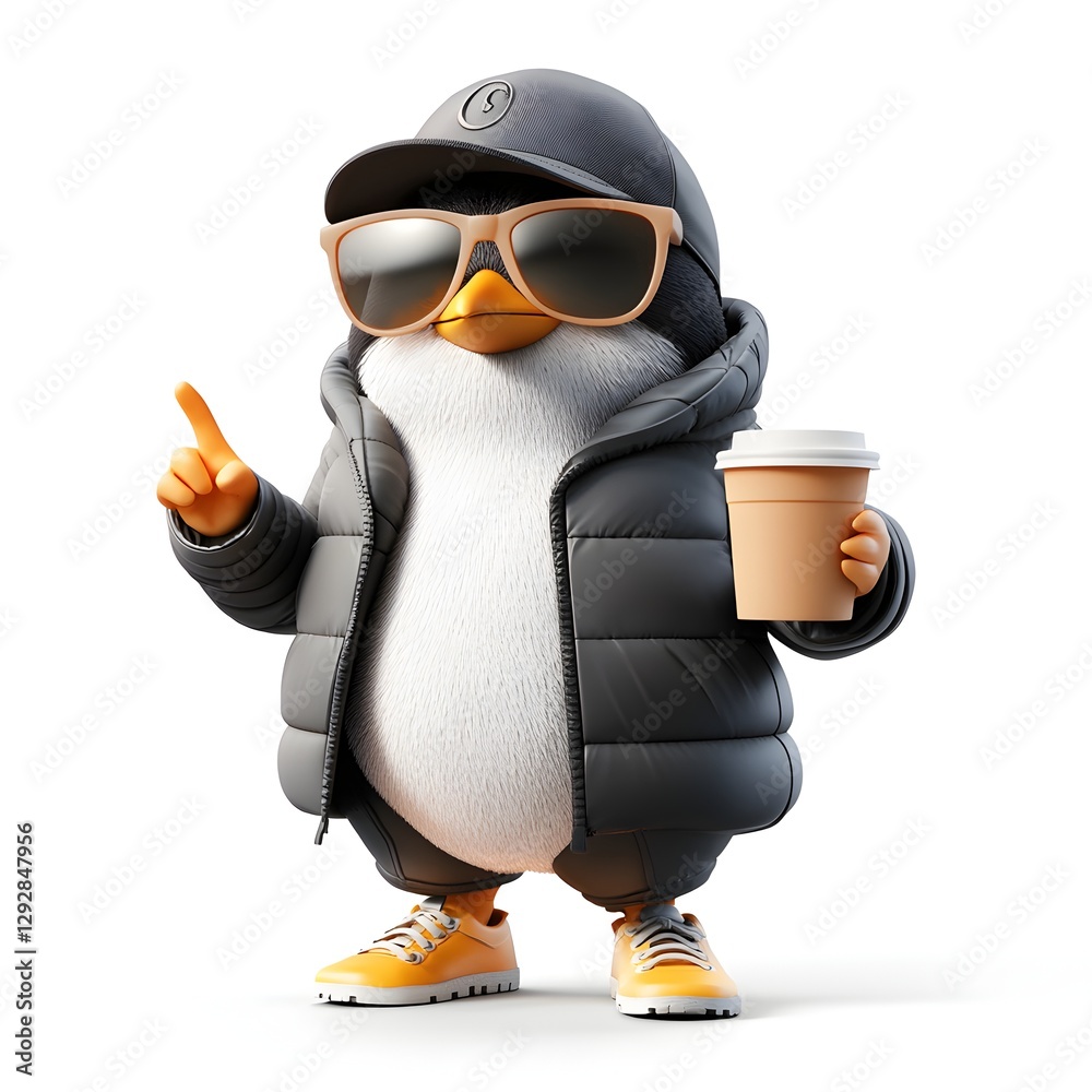 Obraz premium Adorable penguin wearing stylish sunglasses and a trendy jacket in a playful posed scene