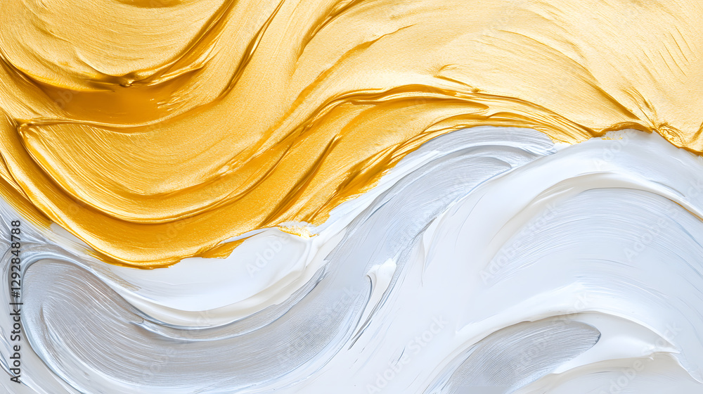 Obraz premium Metallic abstract brush strokes in gold and silver create dynamic texture. interplay of colors evokes sense of elegance and modernity