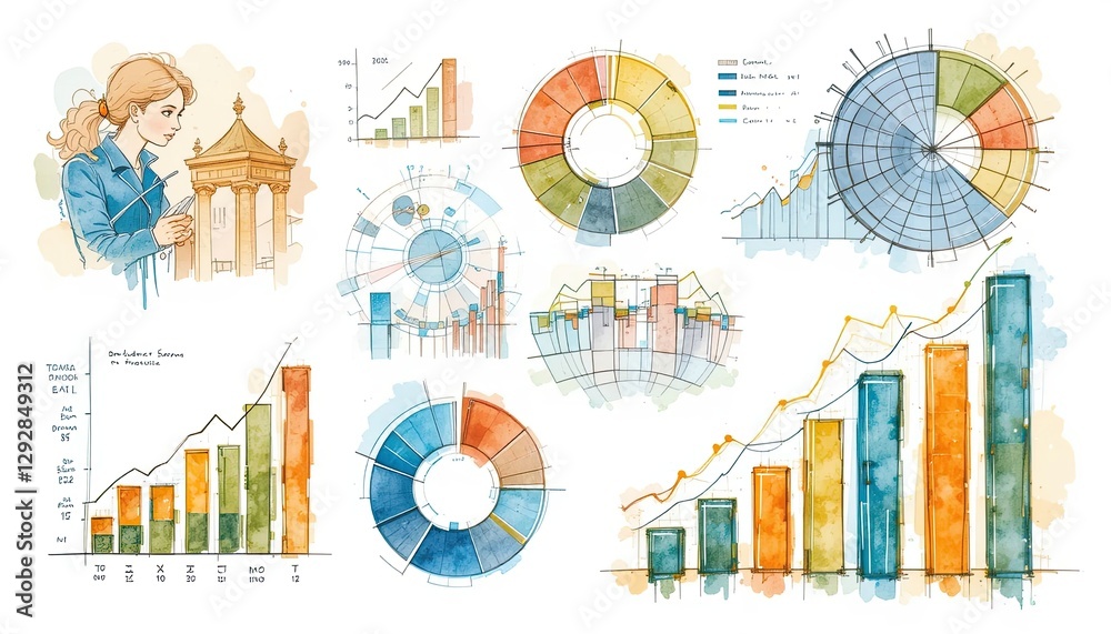 Obraz premium Data visualization techniques office infographic modern aerial insightful analysis