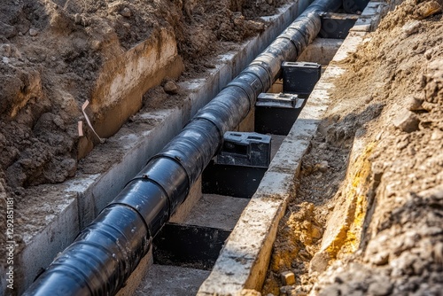 Buried beneath the foundation of a new house installing sewer and water lines