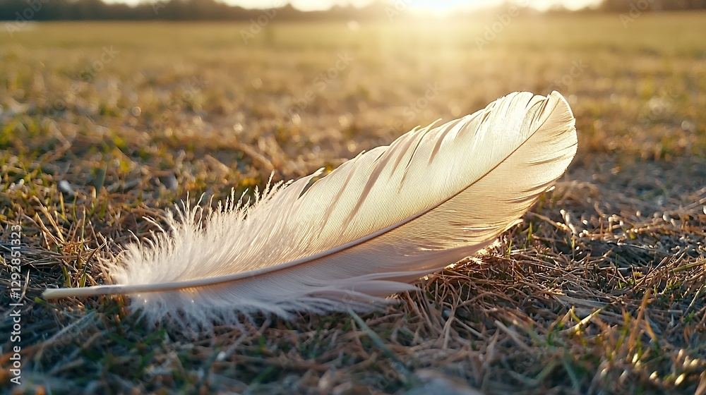 White Feather on Dry Grass at Sunset White Feather on Dry Grass at Sunset