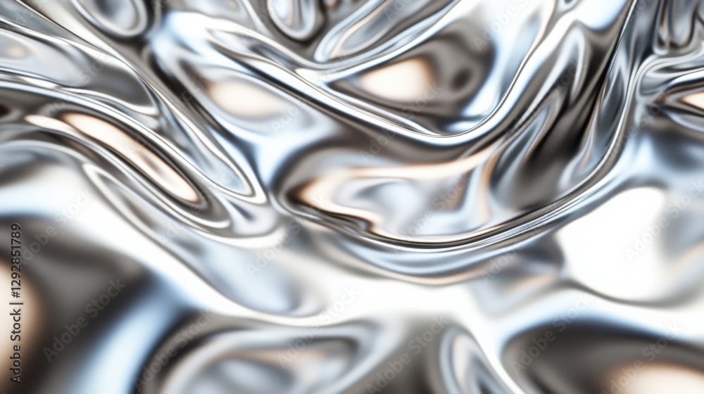 Abstract metallic texture with smooth, flowing waves reflecting soft light in a serene background Abstract metallic texture with smooth, flowing waves reflecting soft light in a serene background