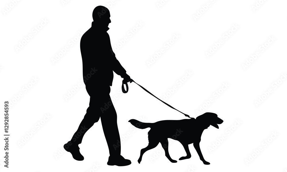 Man walking with dog silhouette vector isolated on white background Man walking with dog silhouette vector isolated on white background