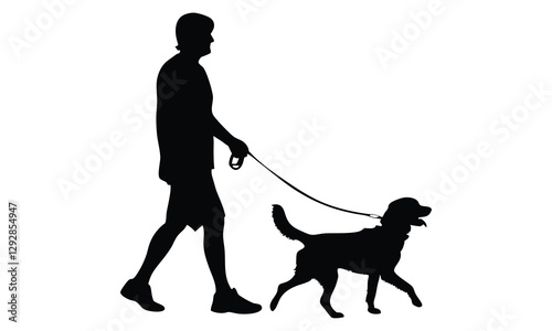 Man walking with dog silhouette vector isolated on white background 