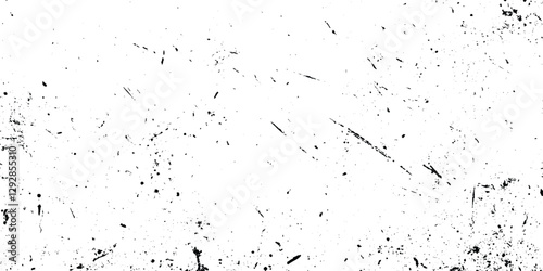 overlay texture of grainy grunge surface, Dirt messy splash overlay and Black and white Dusty scratched grunge texture, abstract dotted black particles is arranging randomly on white background.
