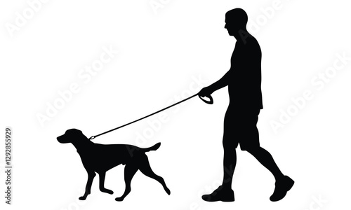 Man walking with dog silhouette vector isolated on white background 