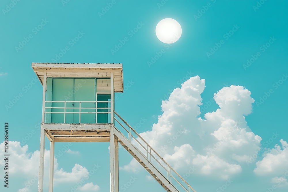 Beach tower, sunny sky, clouds Beach tower, sunny sky, clouds