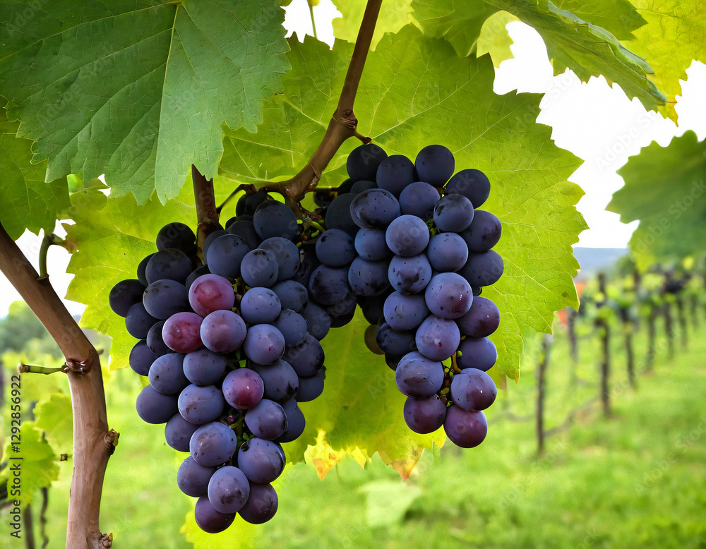 Naklejka premium Ripe Purple Grapes Growing in a Vineyard on Vine