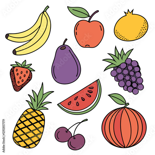 set of colorful fruit icons banana apple pear eps