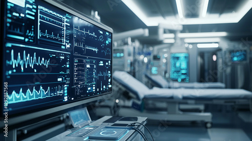 Wallpaper Mural Modern hospital intensive care unit medical technology screen display icu data blue dark clean vital Torontodigital.ca