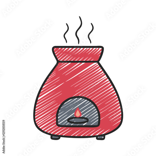 Aromatherapy diffuser, red hand-drawn syle icon