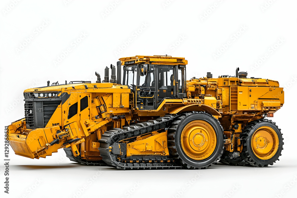 Obraz premium Yellow tractor and excavator with detailed textures in industrial style