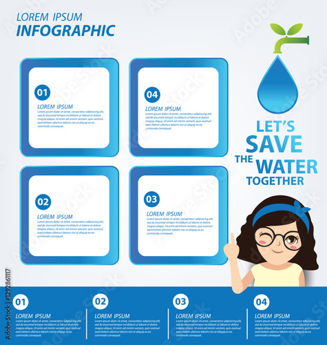 Save water concept. Infographic template. Vector illustration.