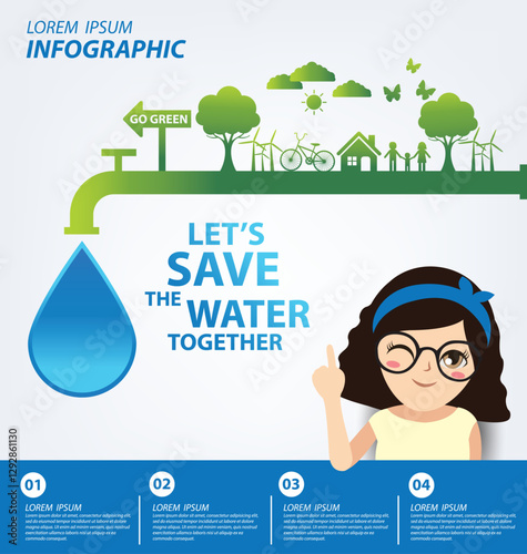 Save water concept. Infographic template. Vector illustration.