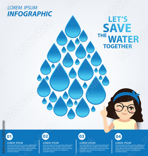 Save water concept. Infographic template. Vector illustration.