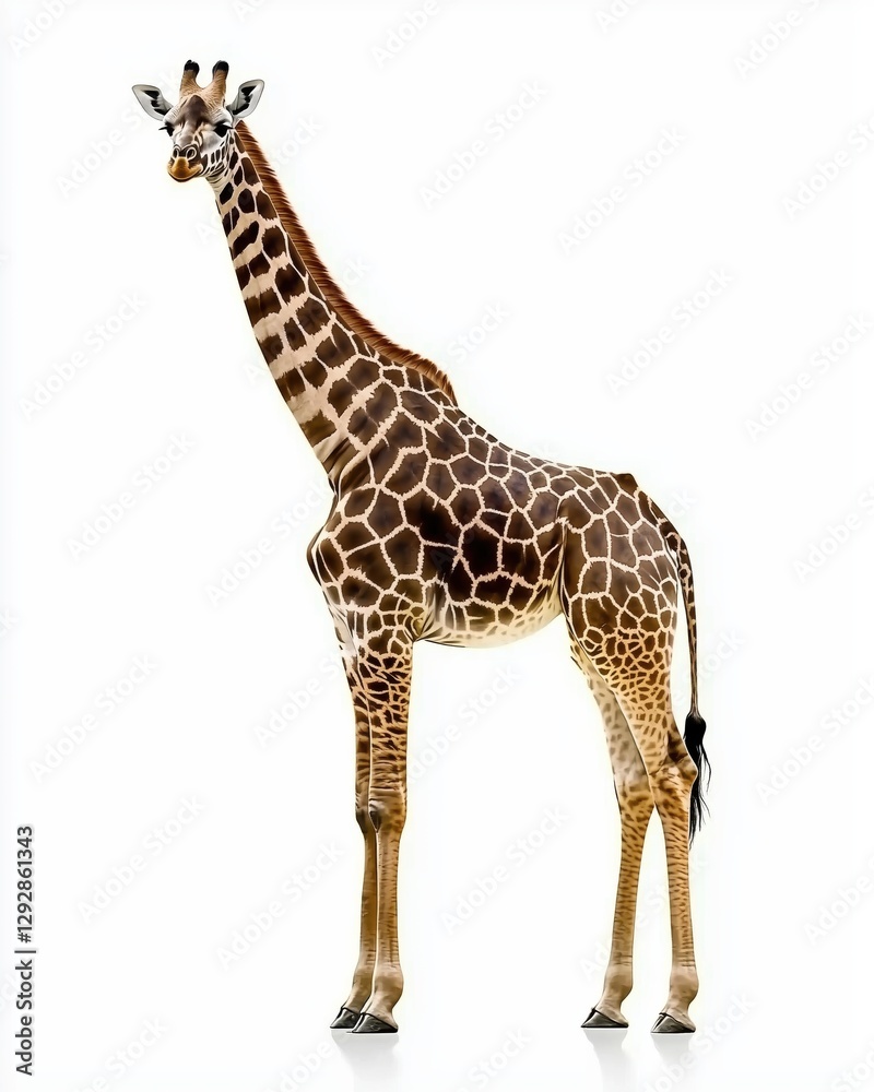 Fototapeta premium Majestic Giraffe Standing Gracefully Against a White Background with Striking Patterns