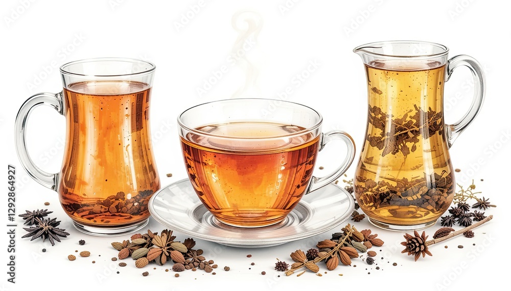 Fototapeta premium Herbal tea brewing process home kitchen food photography cozy environment close-up natural wellness