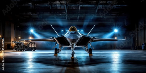 Military hangar housing the advanced F-22 Raptor.