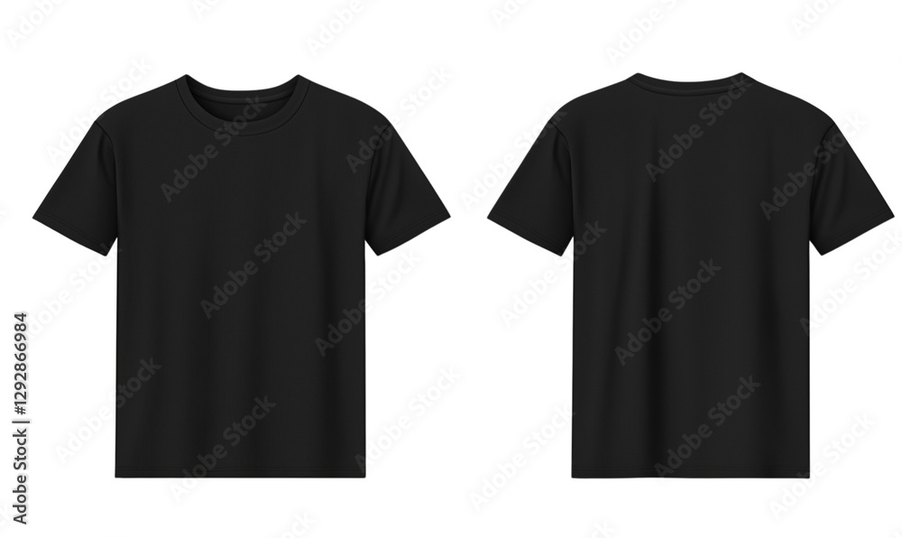 Black T-shirt template, front and back view, isolated on a transparent background Black T-shirt template, front and back view, isolated on a transparent background