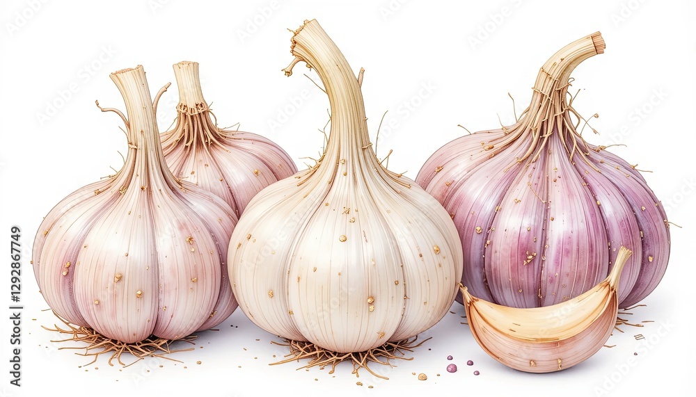 Fototapeta premium Garlic bulbs harvest farm food photography natural setting close-up organic produce