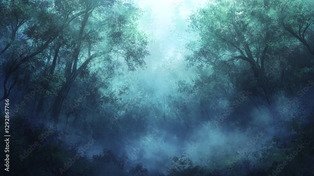 fog in the forest with tall trees fog in the forest with tall trees