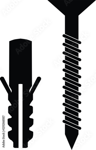 Plastic wall plug and screw icon. wall plug sign. Plastic wall anchors & screws kit symbol. flat style.