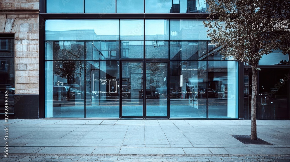 Chic contemporary storefront designed with large glass panels.