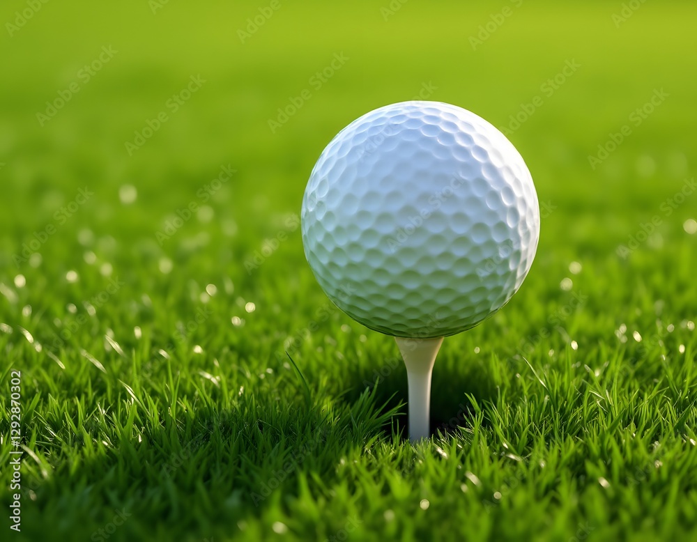 A Close-Up Shot of a Golf Ball Teeing Off on a Lush Green Golf Course in Bright Daylight A Close-Up Shot of a Golf Ball Teeing Off on a Lush Green Golf Course in Bright Daylight
