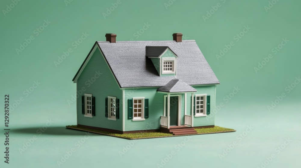 A miniature dwelling in a serene light green setting emphasizes investment potential.