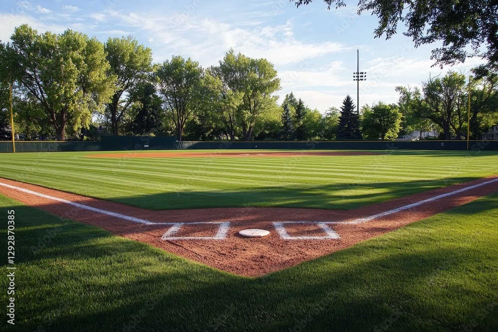 A tranquil scene showcasing leisure activities on a baseball diamond.