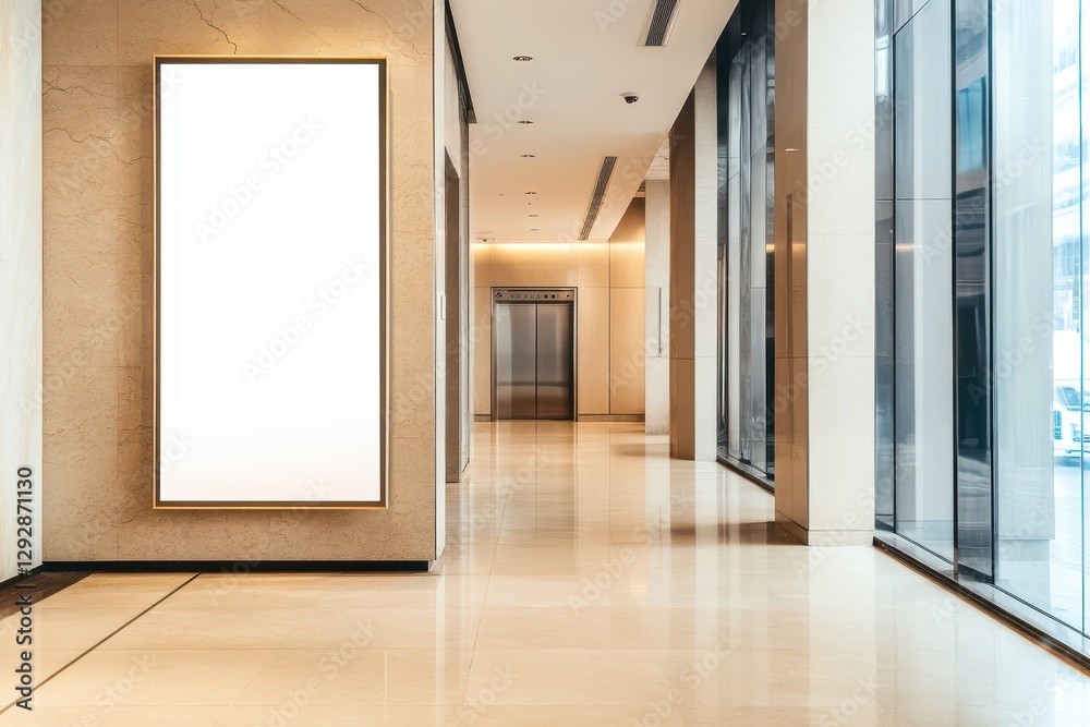 Empty advertisement billboard near elevator in an office or mall ready for your text or promotional message Empty advertisement billboard near elevator in an office or mall ready for your text or promotional message
