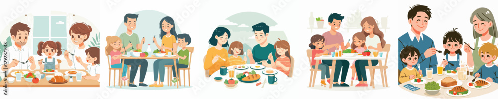 Vector of a family having a meal together. Vector of a family having a meal together.