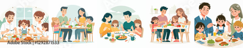 Vector of a family having a meal together.