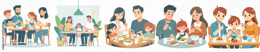 Vector of a family having a meal together. Vector of a family having a meal together.