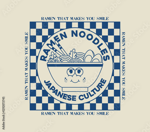 Vintage Japan Ramen Noodle vector illustration, perfect for restaurant branding, menu, posters, and retro style design