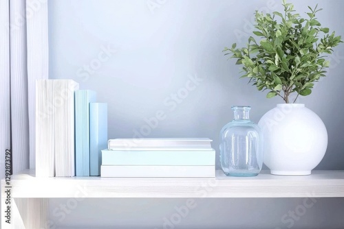 Bright Minimalist Home Office Backdrop Featuring Soft Greenery And Bookshelf For Professional Zoom Presentations In Tranquil Setting