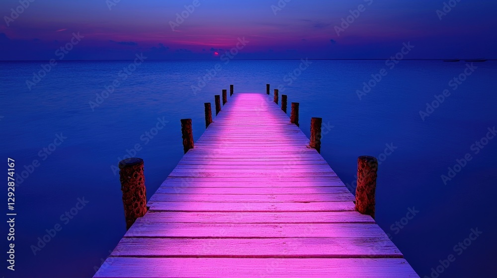 Fototapeta premium Pink Pier at Sunset on Calm Water